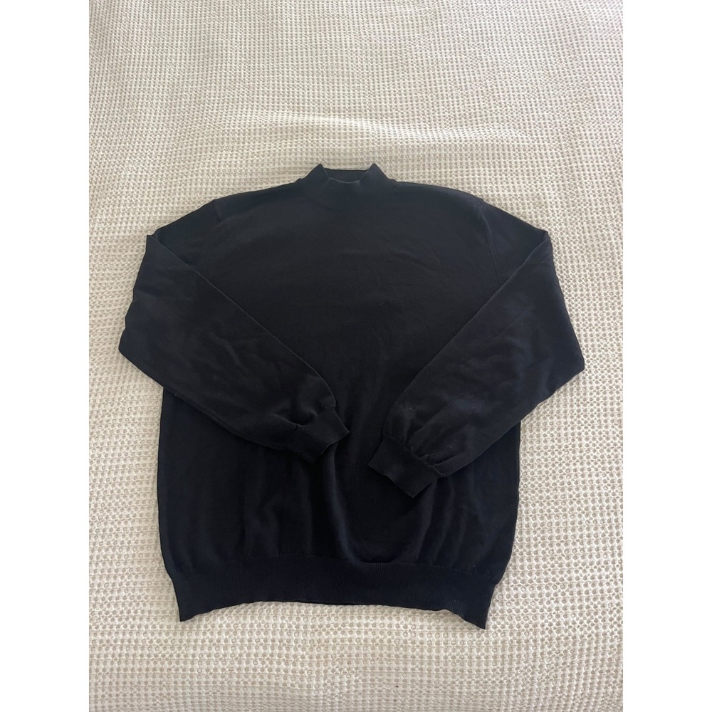 Bachrach Sweater Mens L Mock Turtle Neck Pullover 100% Merino Wool Italy Black